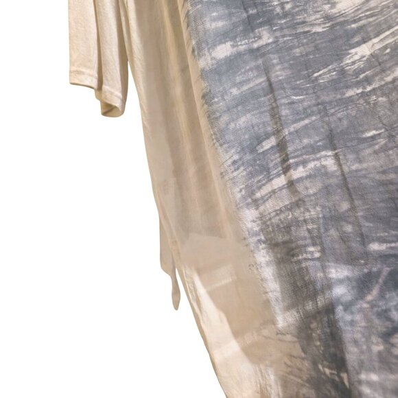 Blue Saks Fifth Avenue Flowy Gray Taupe White Loose Fit V-Neck Top Made In USA L - Picture 10 of 16